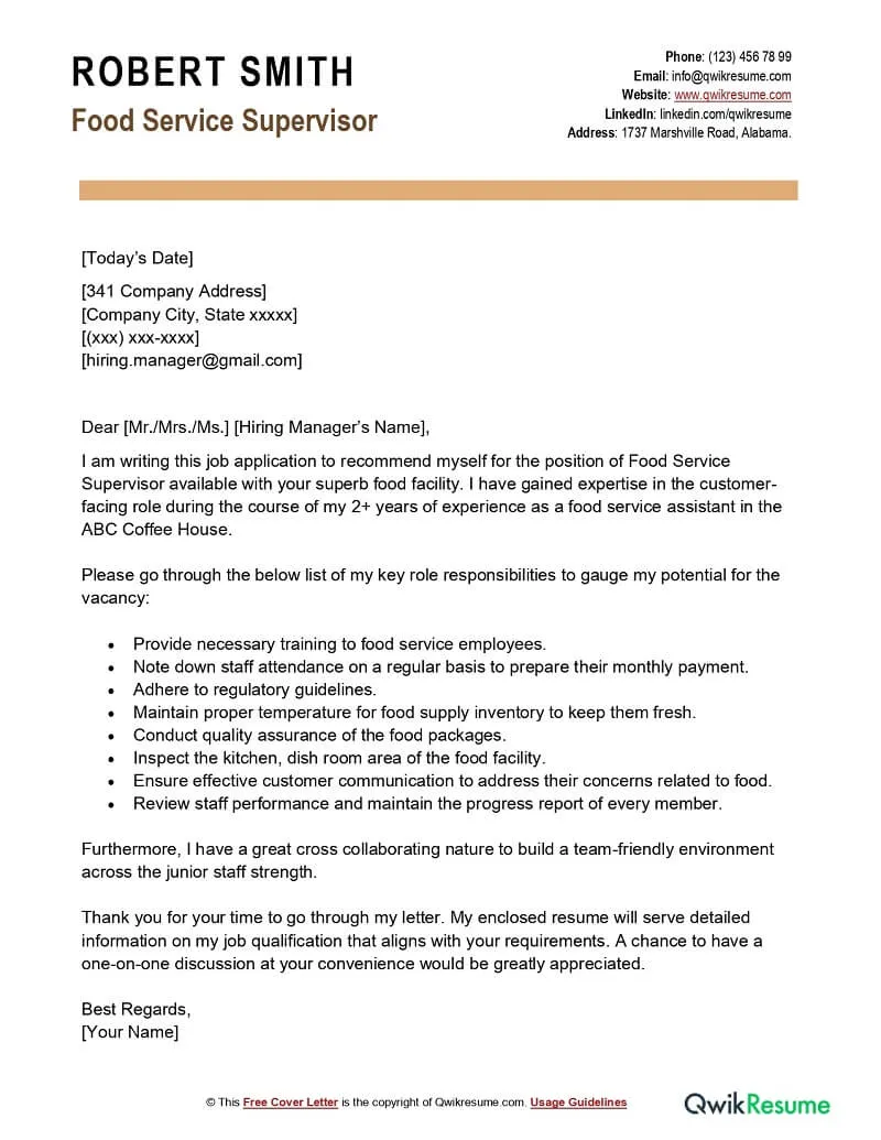 37794 restaurant supervisor cover letter example