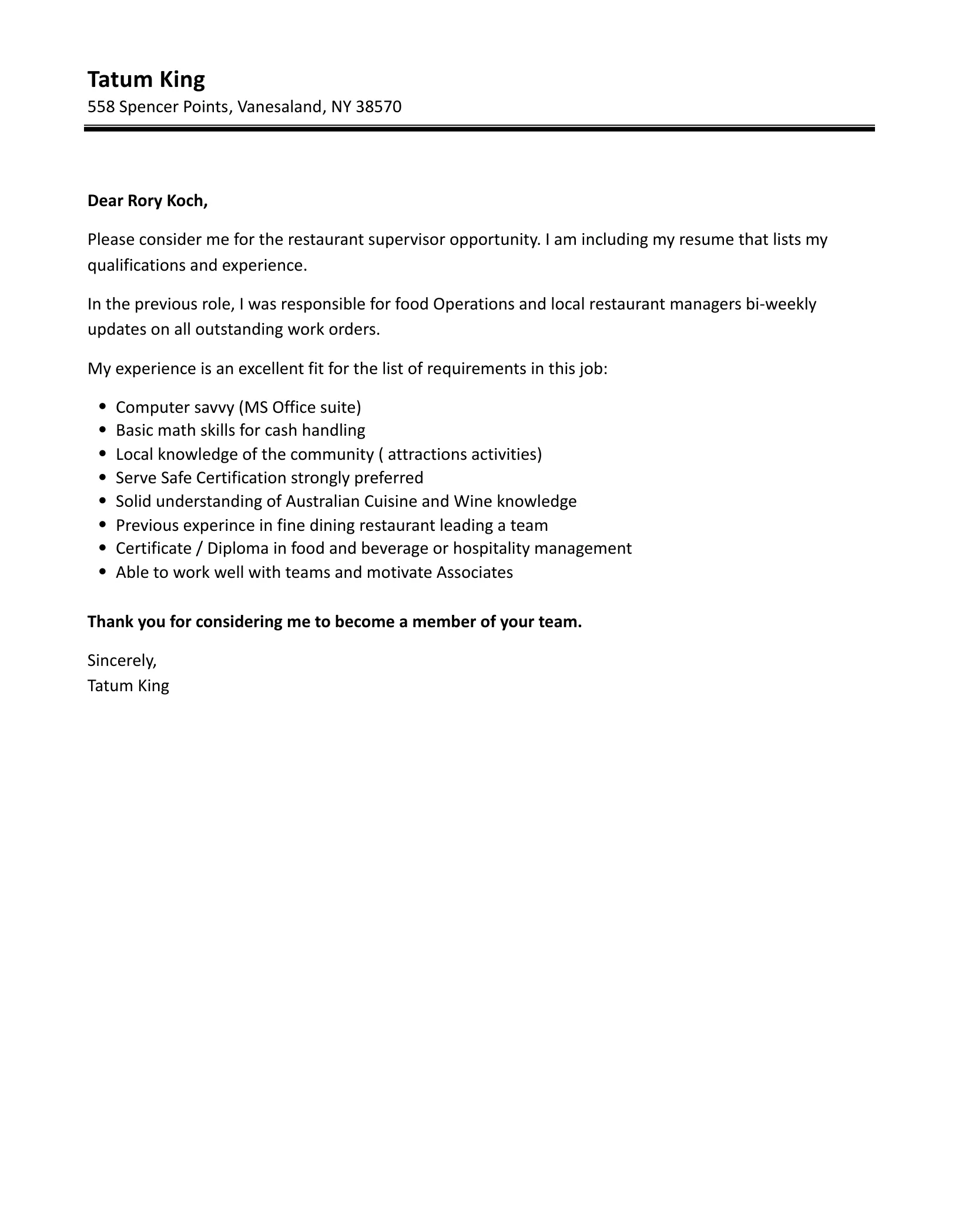 37794 restaurant supervisor qualifications