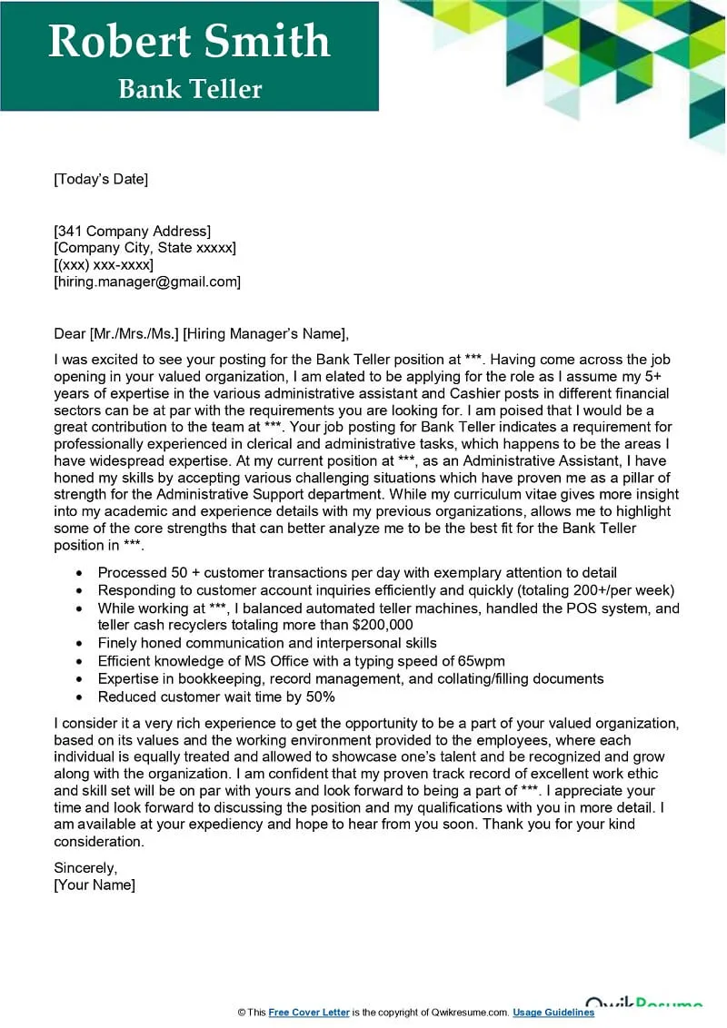 37795 cover letter bank job