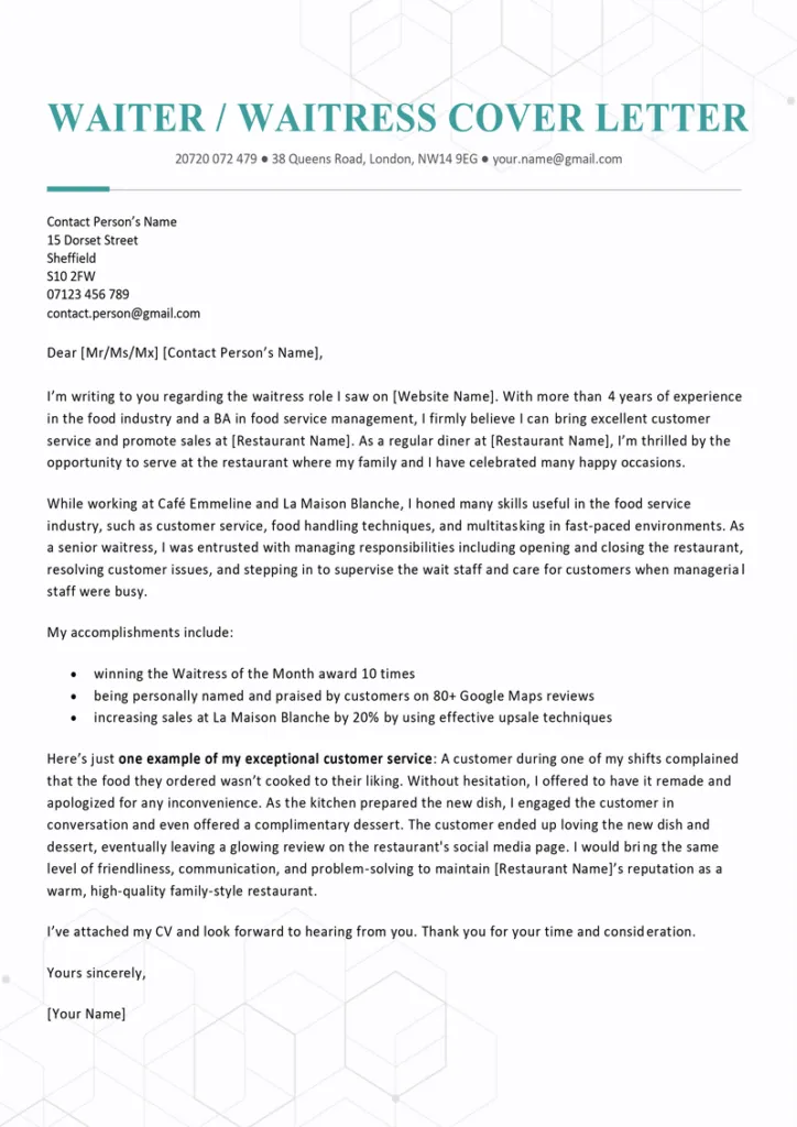 37801 waitress cover letter enthusiasm