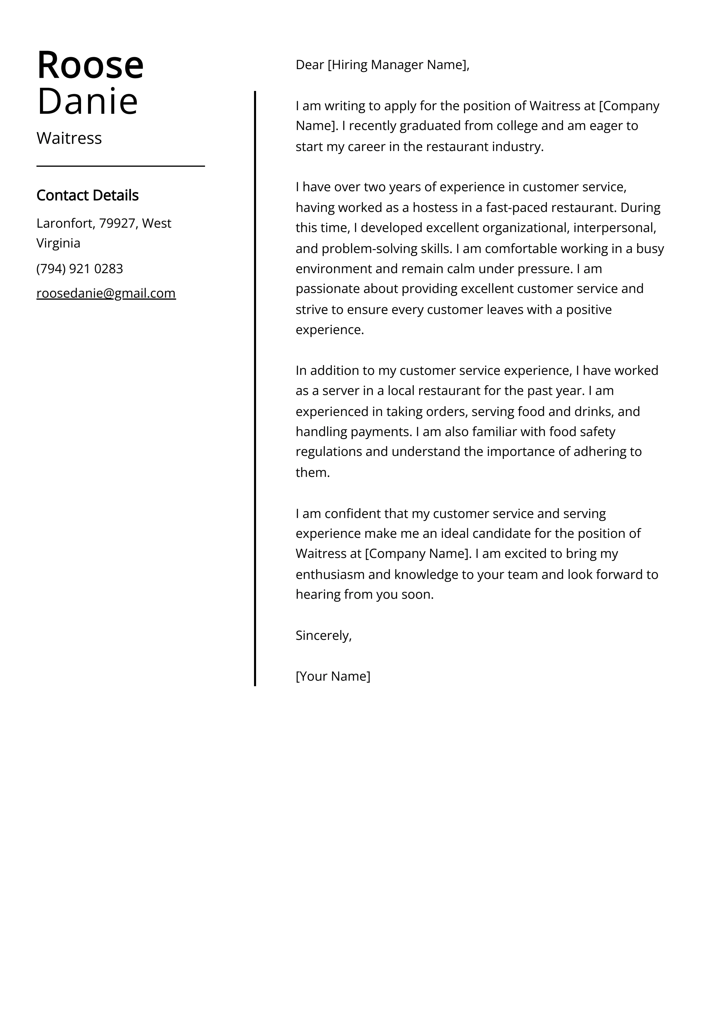 37801 waitress cover letter personality