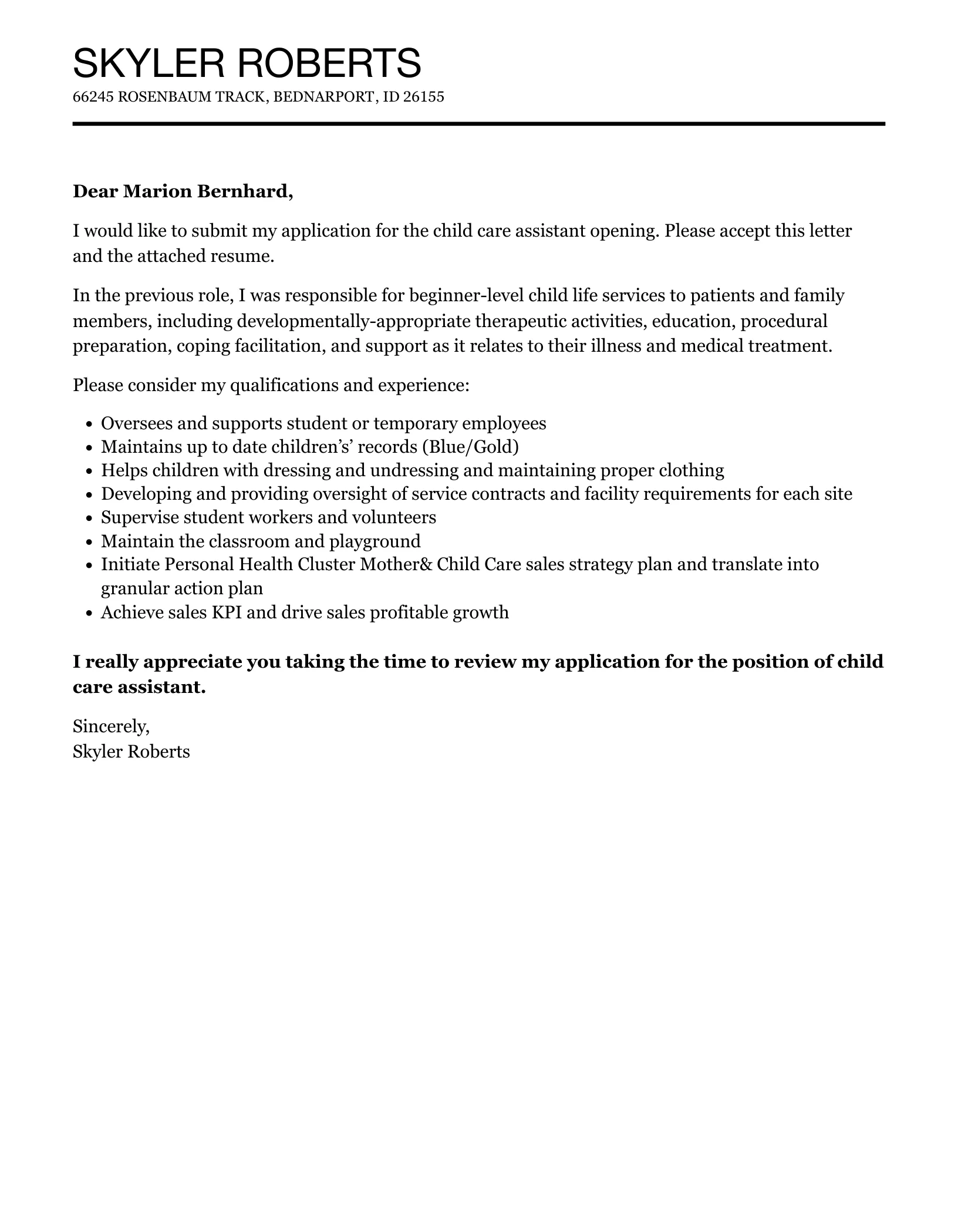 37802 day care cover letter writing