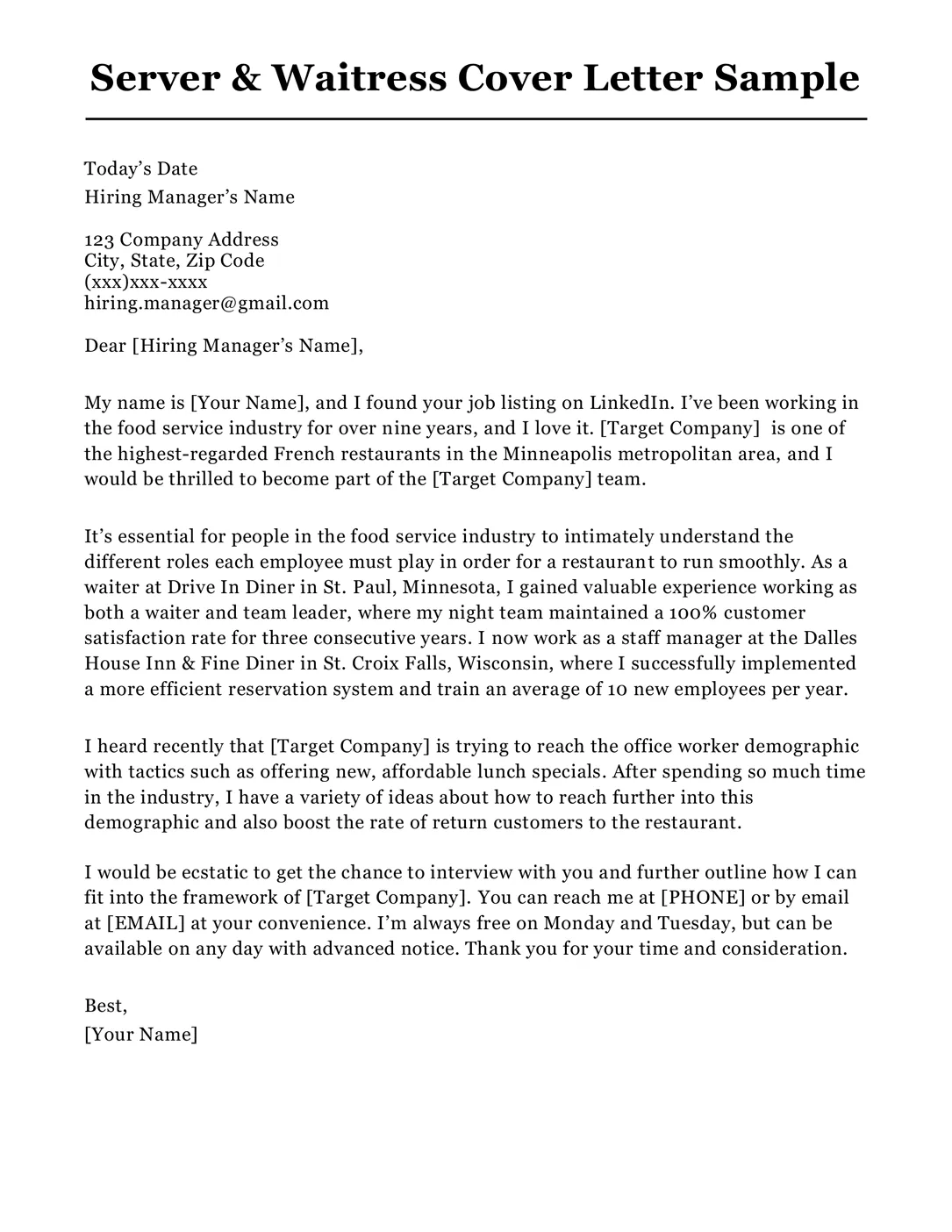 37809 server job cover letter writing