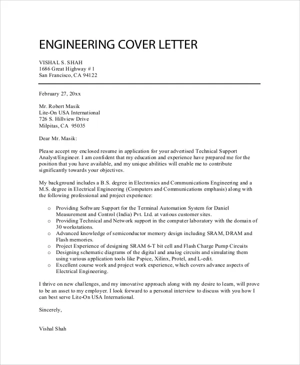 37813 engineer cover letter achievements