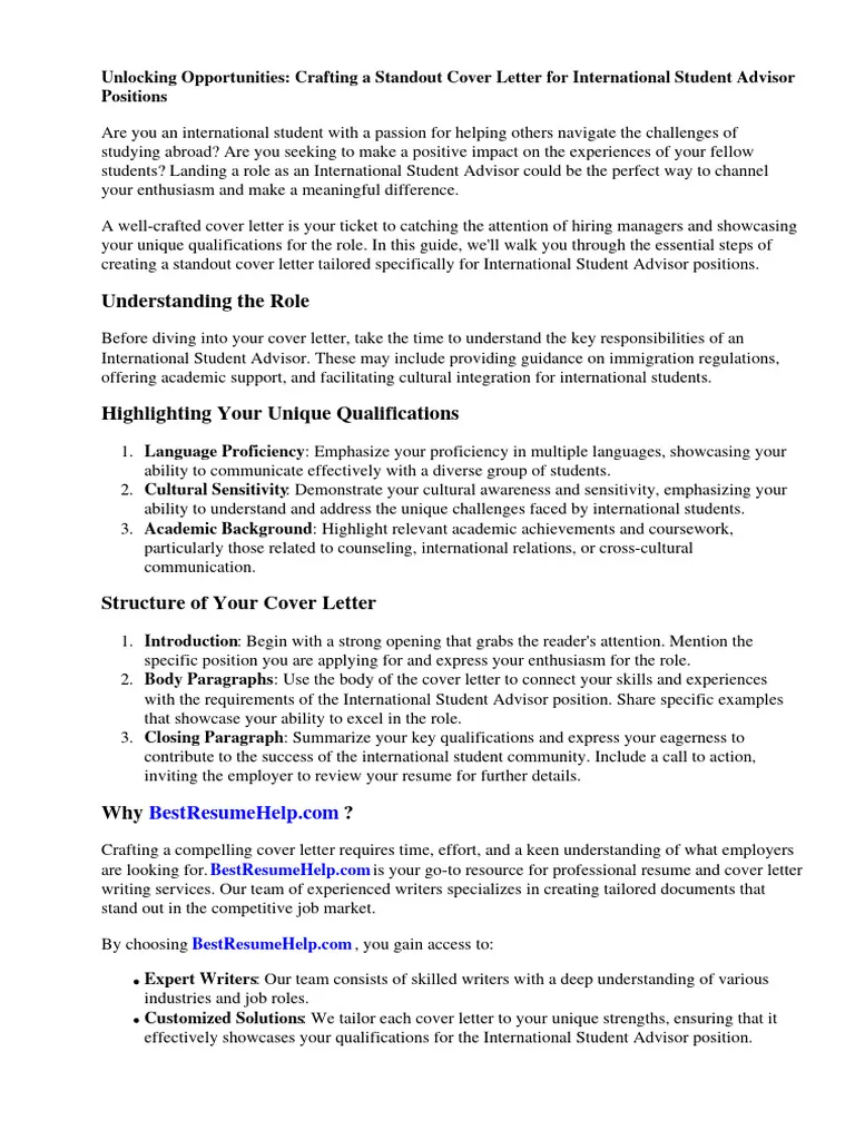 37817 student advisor cover letter