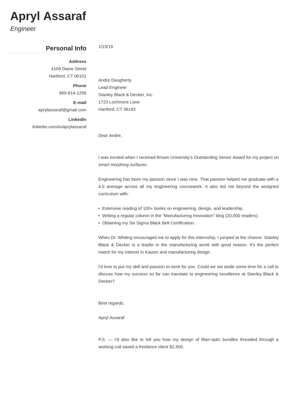 37836 internship cover letter formatting