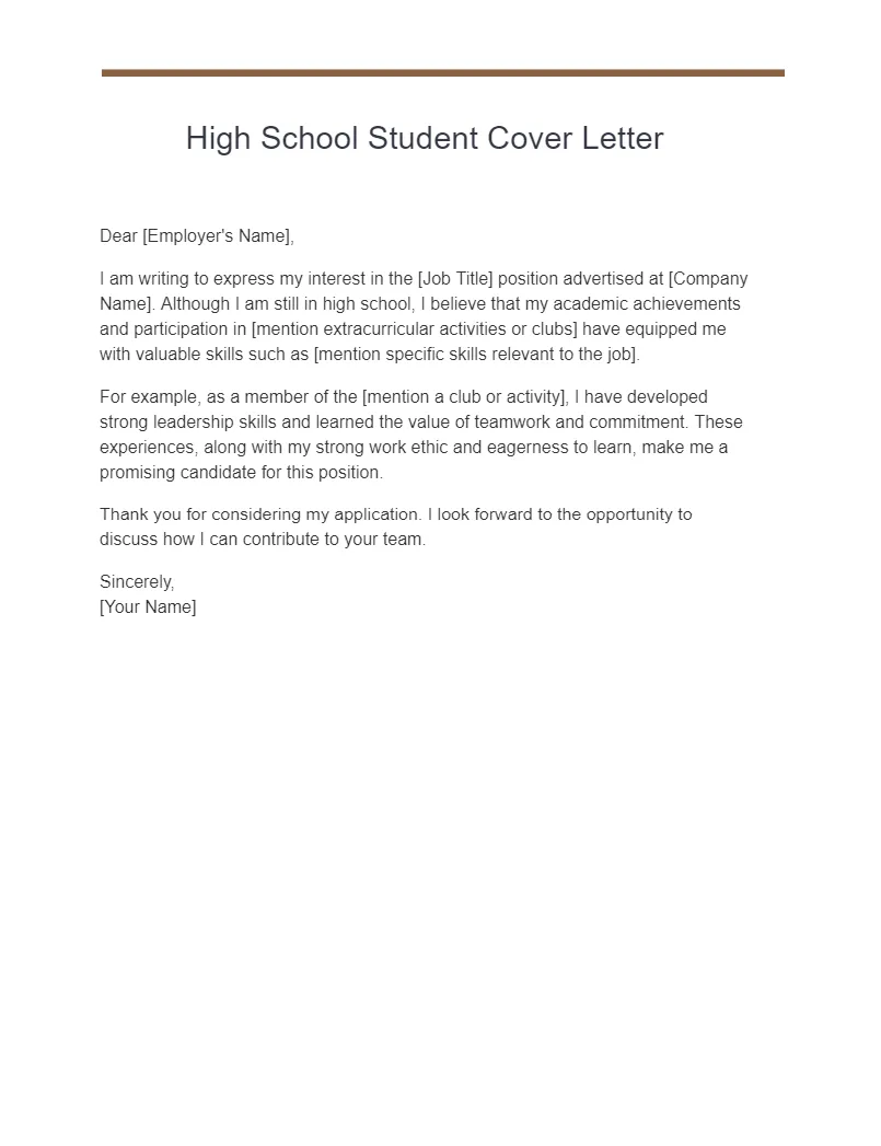 37842 high school student cover letter