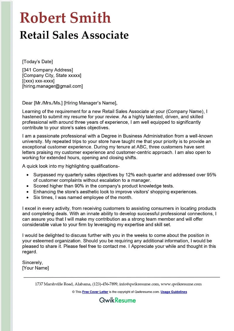 37851 sales associate cover letter example