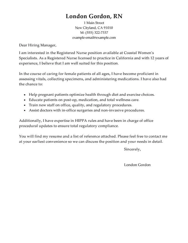 37867 nurse cover letter job description