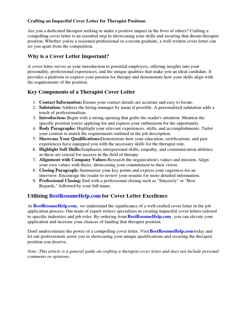 37869 therapist specialization cover letter