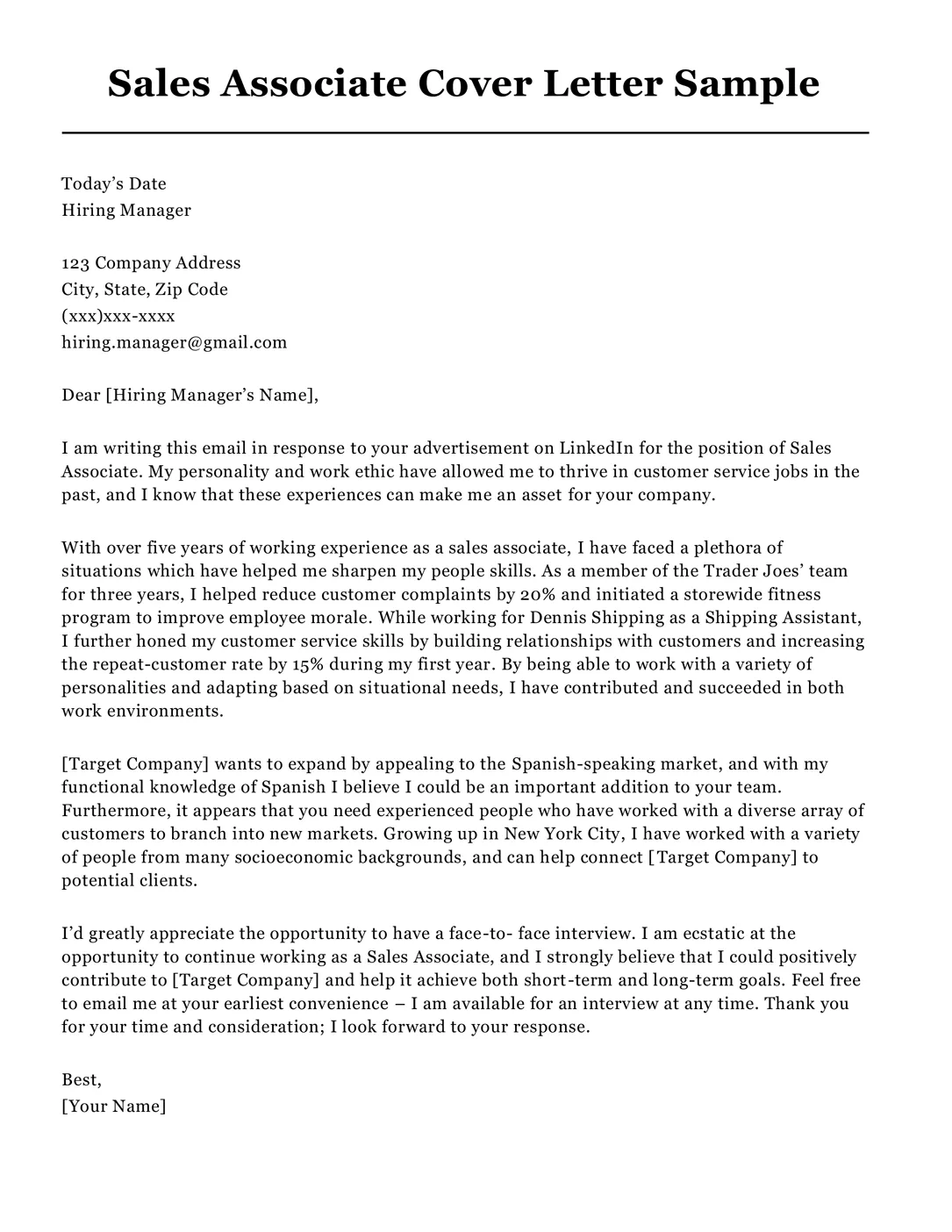 37876 sales associate cover letter header
