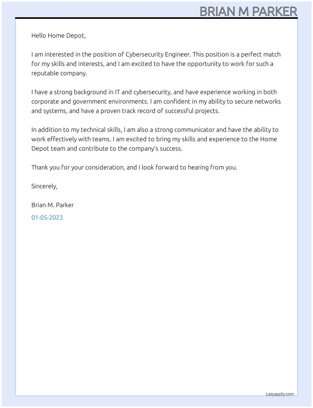 37893 home depot cover letter tips