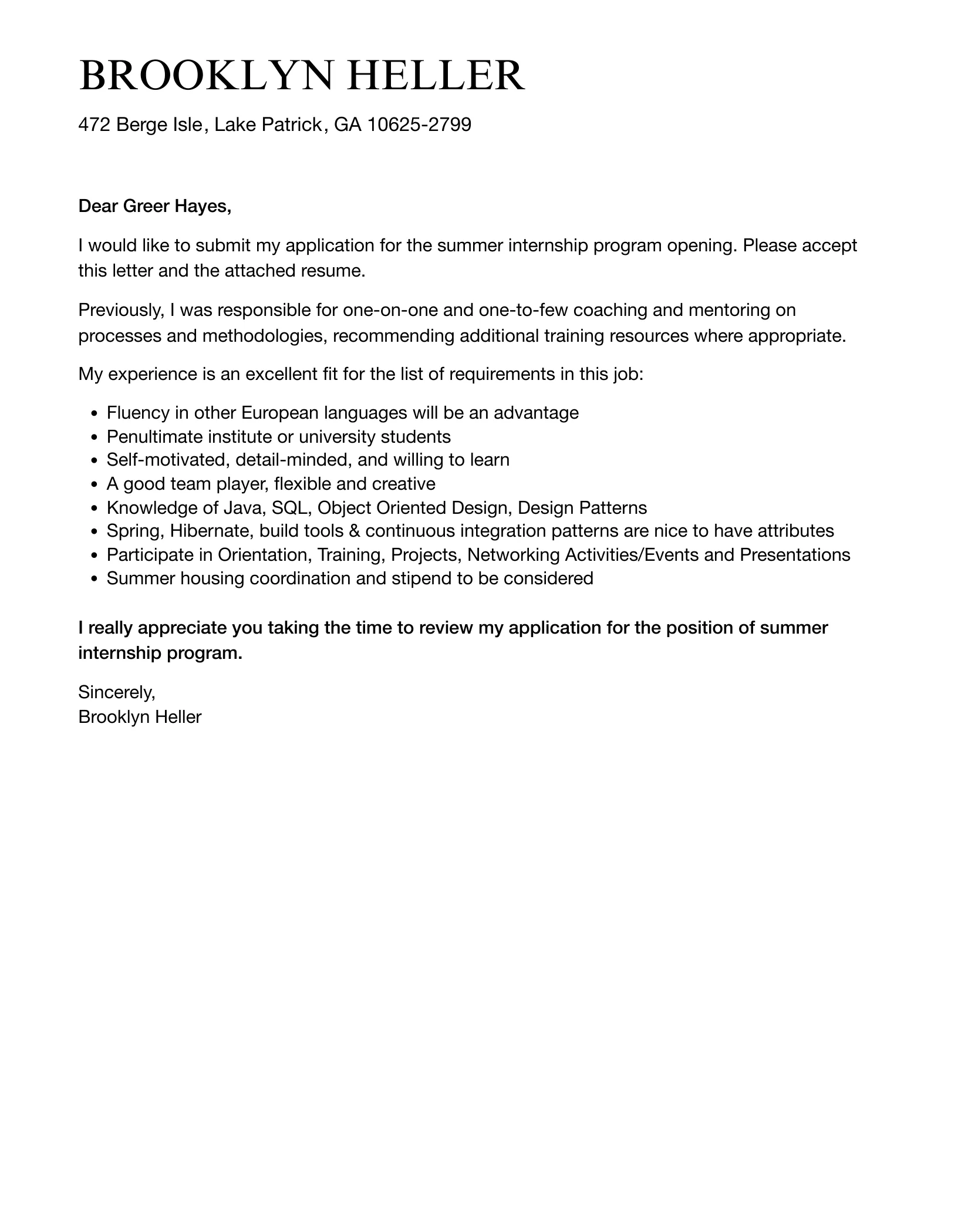 37895 software engineering internship cover letter