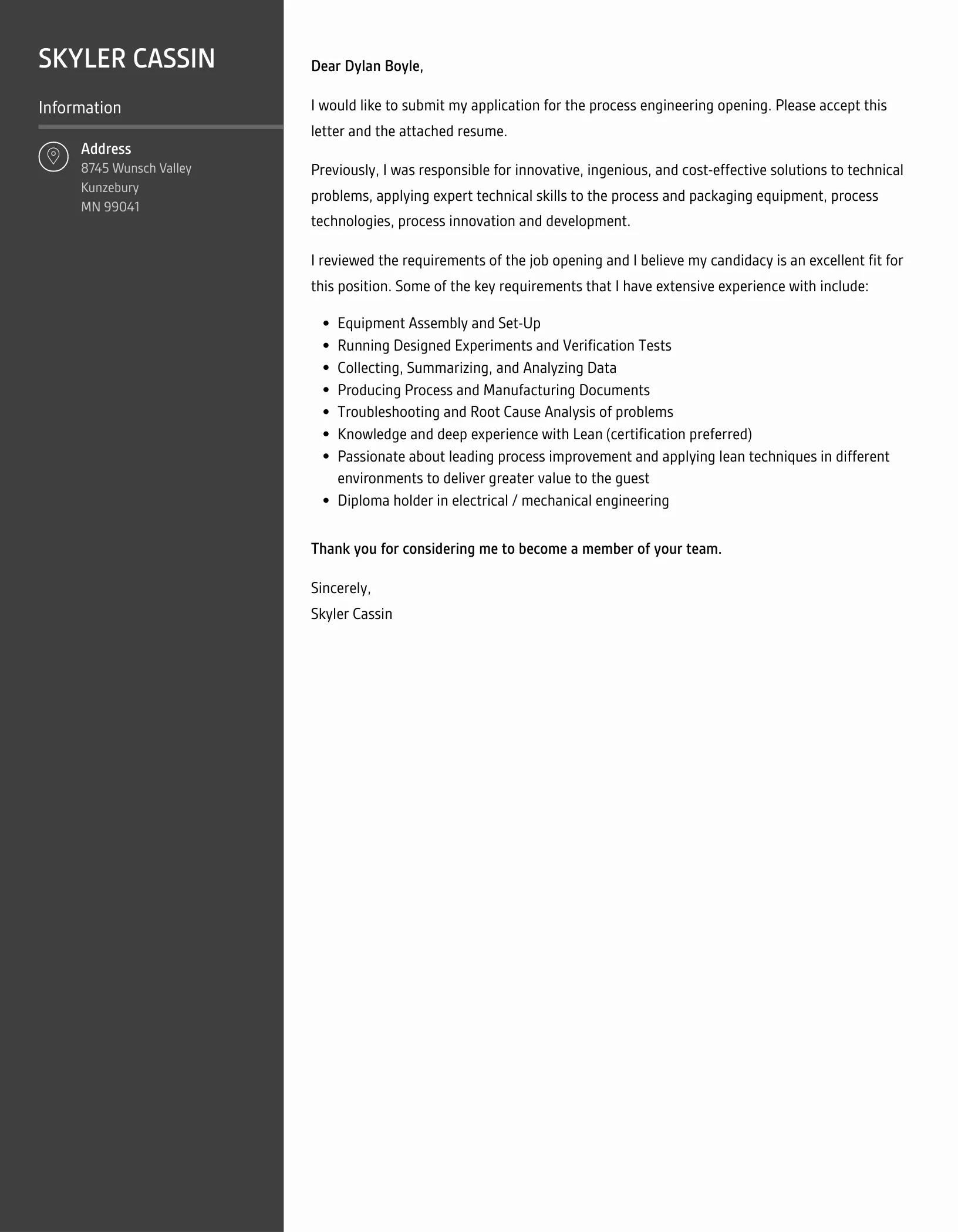 37918 process engineering cover letter achievements