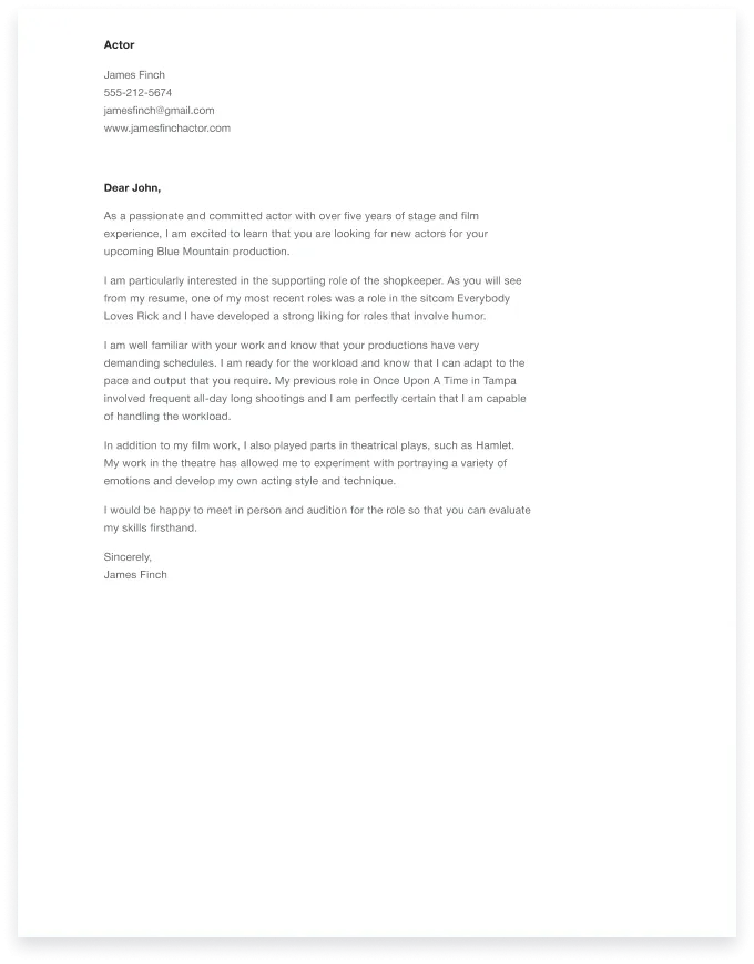 37921 acting resume cover letter example
