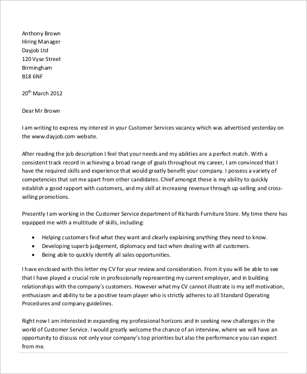 37959 customer service cover letter templates