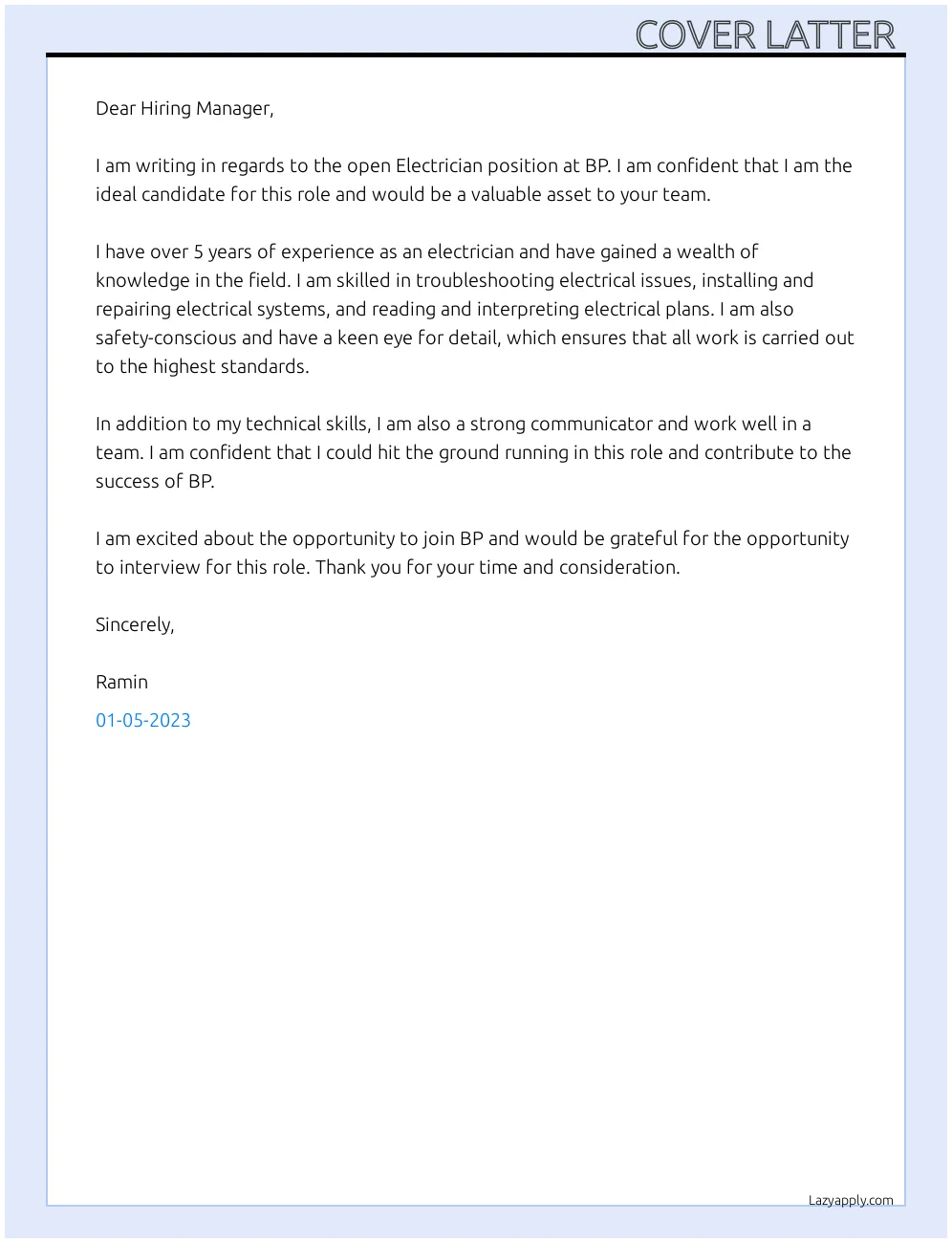 37991 electrician cover letter formatting