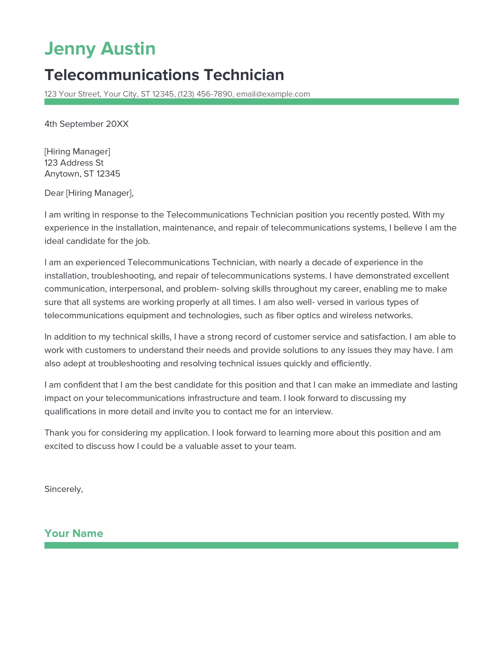 38005 telecom cover letter template