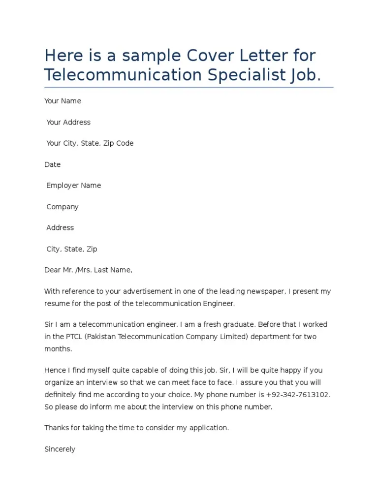 38005 telecom technician cover letter writing