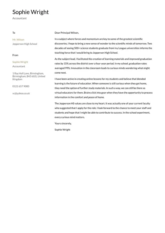 38035 teacher cover letter structure