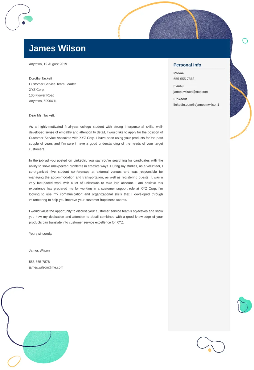 38052 customer service cover letter formatting