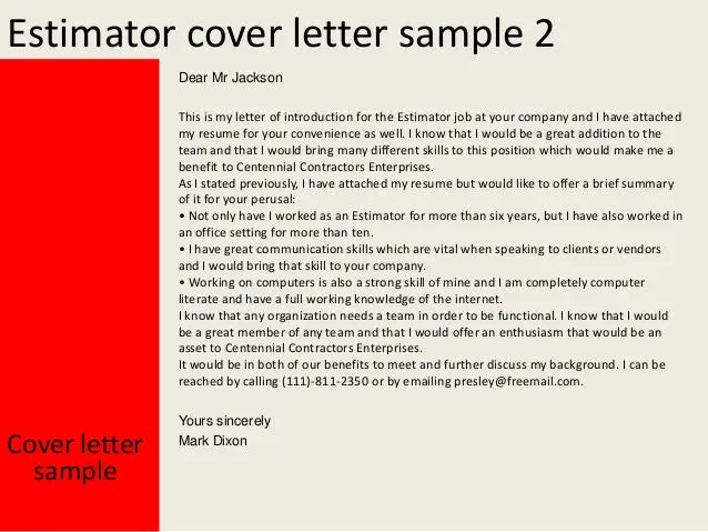 38063 estimator cover letter components