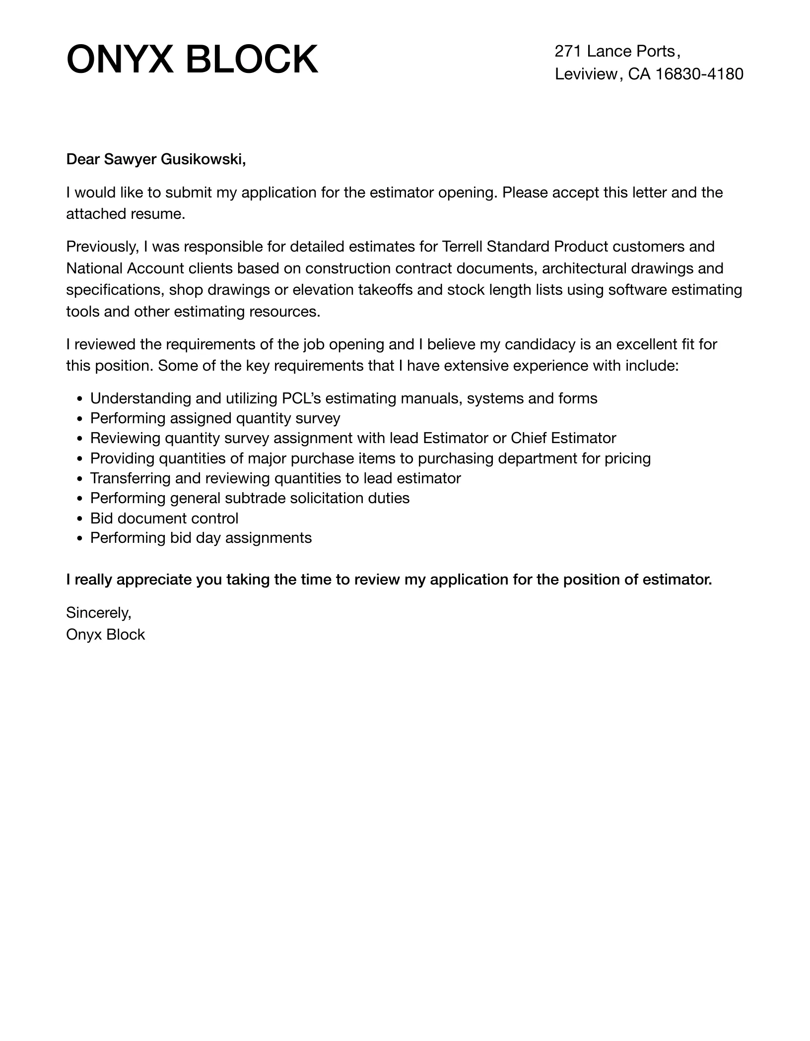 38063 estimator cover letter skills